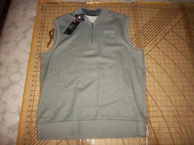 MENS LARGE UNDER ARMOUR GRAY MLB A'S ZIP COLLAR SWEATER VEST - NWT - Image 1 of 3