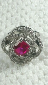 sz 7.25 DESIGNER JWBR RUBY CLEAR CZ STERLING SILVER RING 7g - Picture 1 of 9