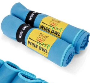 2 Pack LARGE Wise Owl Outfitters Quick Dry Microfiber Towels Marine Blue 24"x48" - Picture 1 of 14
