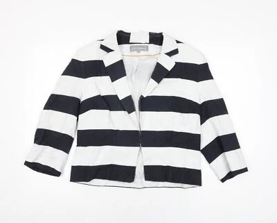 Marks and Spencer Womens White Striped Jacket Size 12 Hook & Eye - Image 1 of 4