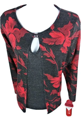 PS Cathy Daniels Stretch Sparkle Floral Shirt Top Pullover - Image 1 of 4