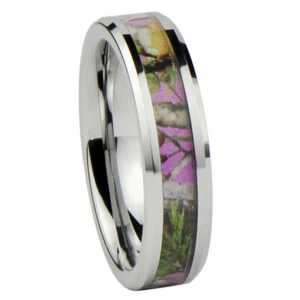 Women's Camo Wedding Band Ring Pink/Rose/Green 6mm Tungsten Carbide - Picture 1 of 28