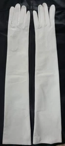 23" Long Size 8 - KID Leather Gloves WHITE - FORMAL EVENT WEDDING DEBUTANTE GALA - Picture 1 of 6