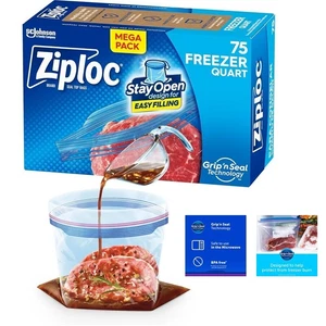 Ziploc Freezer 1 Quart Bags Food Storage Stand-Up Bottom Easy to Fill 60 Count  - Picture 1 of 11
