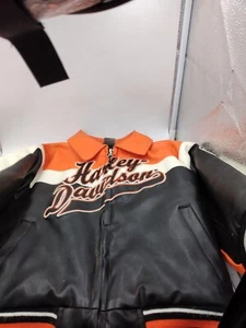 Harley Davidson Originals Full Zip Faux Leather Letterman Jacket Youth 3T - Picture 1 of 15