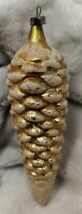 Vintage polnischer/deutscher Weihnachtsschmuck Tannenzapfen Gold Glimmer Akzent 6 Zoll hoch - Bild 1 von 5