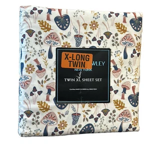 Cynthia Rowley X Long Sheet Set 3 Pc Fall Leaves Floral New Mushrooms - Picture 1 of 2