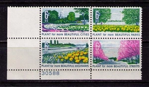 US USA Sc# 1368a MNH FVF Plate # Block Flowers Trees Azalea Tulip Daffodil Apple - Picture 1 of 1