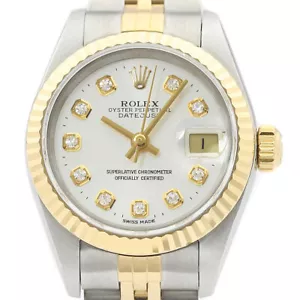 Rolex Ladies Datejust 69173 18K Yellow Gold & Steel Silver Diamond Dial Watch - Picture 1 of 7