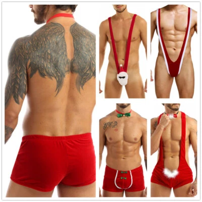 DE Freebily Herren Weihnachtsmann Dessous Set Sexy Cosplay Kostüm Unterwäsche