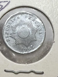 1961/51 Overdate + Die Cracks Error Peru Un Centavo - KM-227 Zinc Uncirculated - Picture 1 of 8