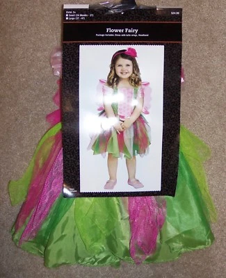 New Flower Fairy Halloween Costume Pink Green Tulle Dress Wings 24 Months 2T - Image 1 of 2
