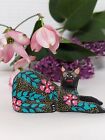 Colorful Vintage Oaxacan Wood Carving cat signed Juan Fabian (missing tail)