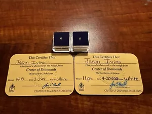 Two Nearly White Flawless & Same Size Raw Gem Quality Arkansas Diamonds Lot RARE - Picture 1 of 8