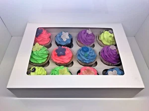 10 x White Windowed Cupcake Boxes For 12 Cup Cakes With Removable Inner Tray - Picture 1 of 1