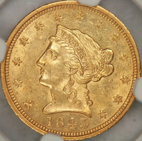 1843 $2.50 Liberty Quarter Eagle NGC MS61 Cover