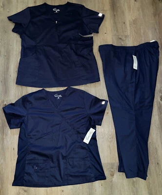 Butter Soft Stretch Medical Scrubs 2 Shirts Size XL & 1 Pants Size 2XL BLUE Lot - Image 1 of 4