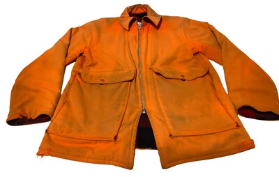 Vintage L.L. Bean Orange Wool Coat Jacket MEDIUM Talon MADE IN USA REVERSIBLE - Image 1 of 4