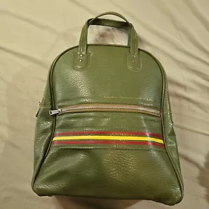 Flight Attendant Overnight Tote Travel Bag Avocado Green MCM Stripe VTG 1960s - Picture 1 of 18