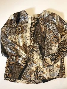 CLAUDIA RICHARD Damen Bluse Plissee vorne braun Blumen Animal Goldfaden - Bild 1 von 6