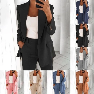 Jacket Women Lapel Long Sleeve OL Plus Size Polyester Slight Strech Slim - Image 1 of 4