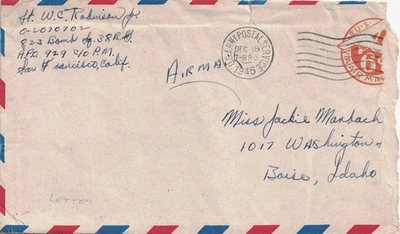 1945 APO No. 929 / BPO No. 7 {Japan} Cancel on Airmail Cover w Letter Enclosed - Image 1 of 2