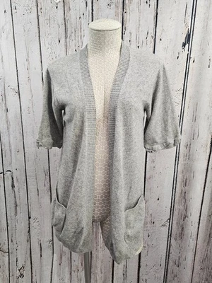 ALK LOFT M 100% Cachemira Cárdigan Suéter Manga Corta Frente Abierto Gris Bolsillos Foto 1 de 4