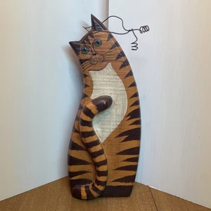 Appendiabiti gatto legno dipinto a mano vintage arancione tabby arte popolare gattino targa - Foto 1 di 9