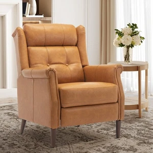 COLAMY Pushback Faux Leather Recliner Chair Button Tufted Armchair, Mid Centu... - Picture 1 of 6