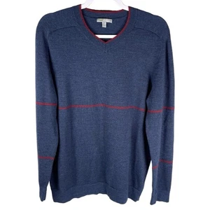 Horny Toad Men’s Size Medium Vector Navy Blue Red Merino Wool V-Neck Sweater - Picture 1 of 8