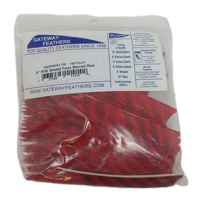 100 Pack Gateway Feathers 4" Right Wing: Shield Faux Barred Red 400RSBRD-100 - Image 1 of 4