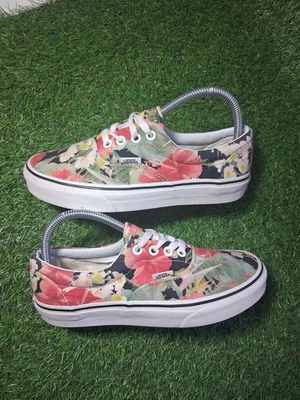 VANS OLD SKOOL White UK Size 4 VGC Floral Design - Image 1 of 4