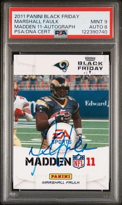 2011 Panini Black Friday Madden 11 Marshall Faulk Rams PSA 9 Auto 8 NFL Football - Image 1 of 4