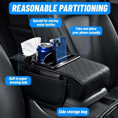 PU Leather Car Center Console Armrest Pillow Auto Armrest Box Cover w/Cup Holder - Изображение 1 из 4