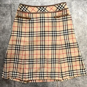 Burberry Blue Label Nova Check Pleated Skirt Wool 100% Beige 36 Women’s Japan - Picture 1 of 13