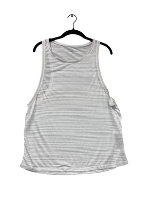 Camiseta sin mangas Tangerine blanca y gris a rayas sin mangas espalda deportiva mediana #976A Foto 1 de 4