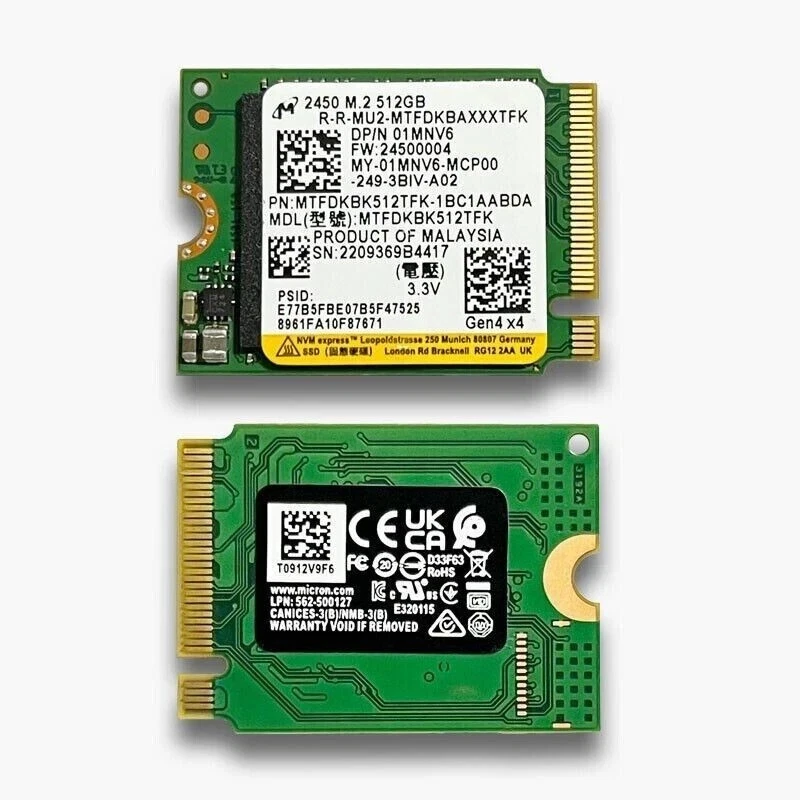 Micron 2450 512GB M.2 2230 PCIe Gen4x4 NVMe SSD 30mm MTFDKBK512TFK 1MNV6 DELL - Image 1 of 1