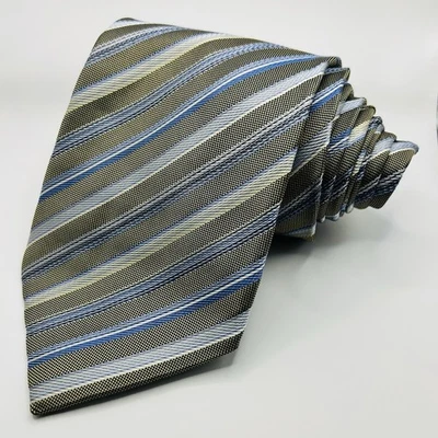 Corbata Roberto Villini Couture Seda Diseñador RAYAS Plata Oro 3.5" x 58" Foto 1 de 3