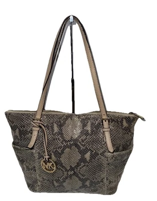 Bolsa de mão de couro Michael Kors cinza pele de cobra - Imagem 1 de 4