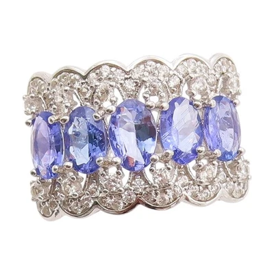 Anillo vintage de plata de ley 925 tanzanita y topacio banda en zig zag talla 7 RG33625 Foto 1 de 4