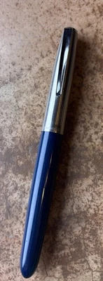 Pluma Estilográfica Parker 21 Vintage Azul Marino Barril Tapa Acero Inoxidable Foto 1 de 4