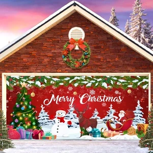 Merry Christmas Garage Door Cover Decorations 7x16ft Large Xmas Pine Tree San... - Bild 1 von 7