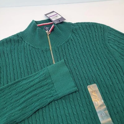 Suéter Tommy Hilfiger Para Mujer Algodón Tejido con Cable Cuarto Cremallera Verde Talla XXL Foto 1 de 4