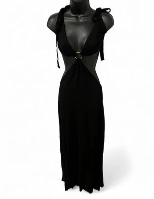 Nasty Gal макси длинное платье женщин размер 0 черный v-образным вырезом без рукавов ноги разрез новый - Изображение 1 из 3