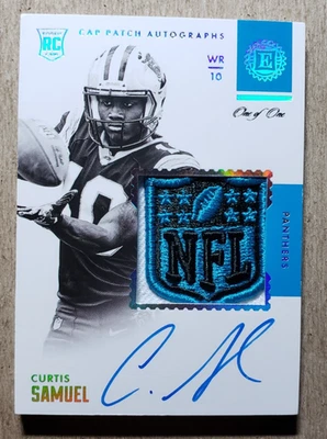 2017 Panini Encased Curtis Samuel Cap Patch Auto NFL Shield RC 1/1 Panthers - Image 1 of 2