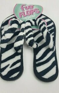 Zebra Stripe Fur Flops Make Your Feet Happy Pedicure Sandals Flats Size M 7-8 - Picture 1 of 1