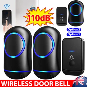 Wireless Door Bell Waterproof Doorbell with 1/2 Receivers 300M Long Range Home - Picture 1 of 13