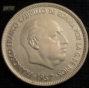 *GUTSE* FRANCO-4, 25 PESETAS 1957*61 CON PLUS, ESCASA, S/C- - Imagen 1 de 2