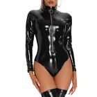 Black Pvc Leather Zip Leotard Top Wet Look Jumpsuit Clubwear Romper M 2Xl