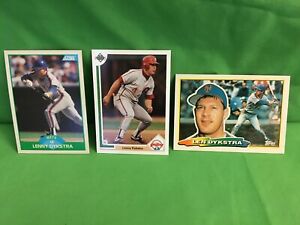 Lenny Dykstra, 3 Different cards, Big Topps 1988, Score 1989, UD 1991